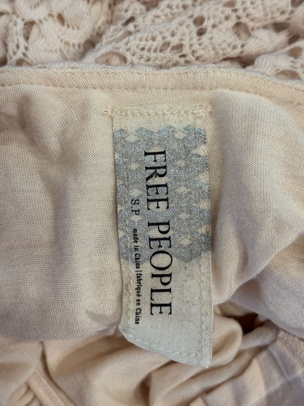 Free People Cream Crochet Lace Midi Dress Cap Sleeve Size SP Like New - Picture 6 of 6